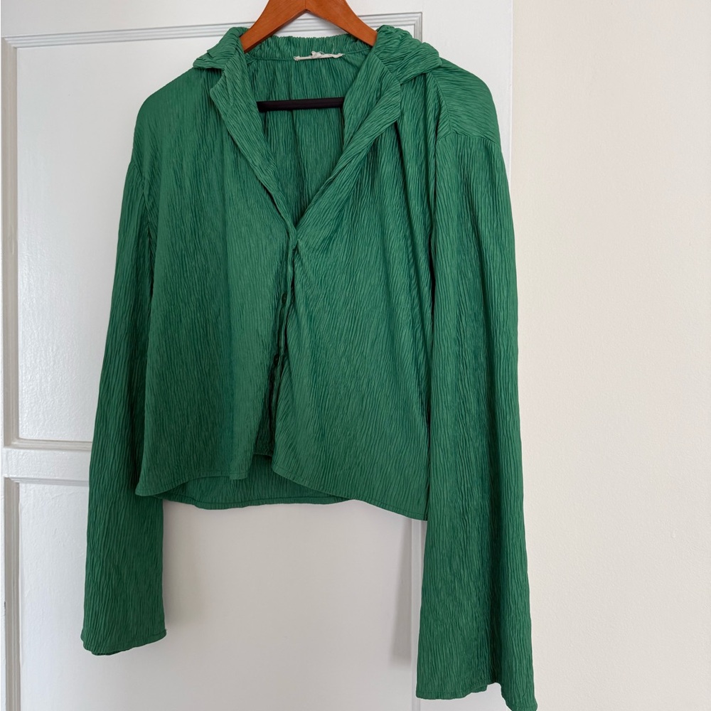 Green Crinkle Button Down